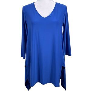 Clara Sunwoo High Low V-Neck Tunic Size Small Royal Blue Slinky Knit NWT